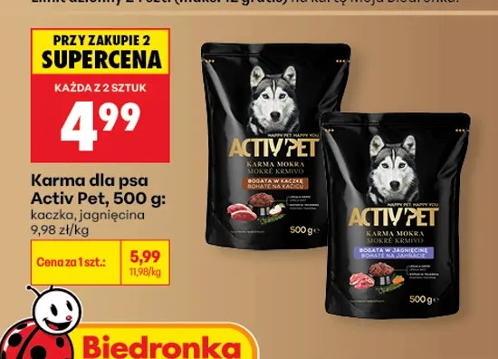 Karma dla psa Activ Pet z jagnięciną promocja w Biedronka