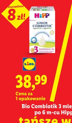 Mleko następne Bio Combiotik 3 po 6m-cu HiPP promocja w Lidl