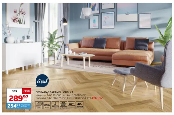 Deska dąb Caramel jodełka francuska 14x130x725 mm Barlinek promocja w Komfort