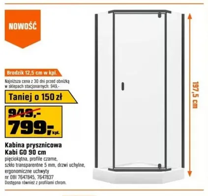 Kabina prysznicowa Kabi Go 90 cm promocja w OBI