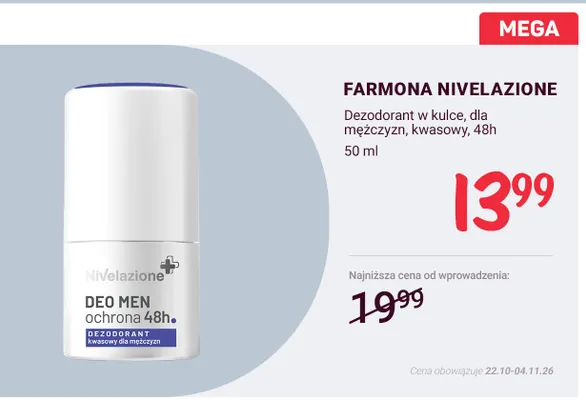Dezodorant w kulce dla mężczyzn kwasowy 48h Farmona Nivelazione promocja w Rossmann
