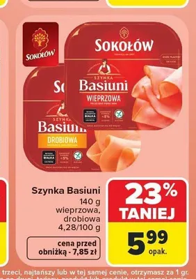 Szynka Basiuni drobiowa Sokołów promocja w Carrefour Market