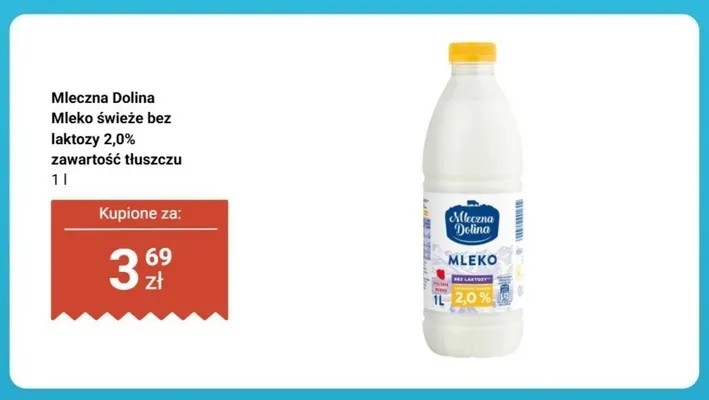 Mleko świeże bez laktozy 2,0% Mleczna Dolina promocja w Biedronka