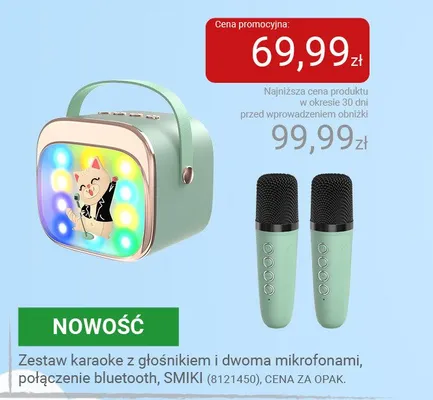Zestaw karaoke z głośnikiem i dwoma mikrofonami połączenie bluetooth SMIKI promocja w Smyk