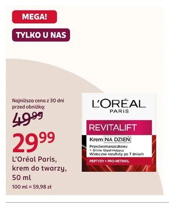 Krem do twarzy na dzień L'Oréal Paris Revitalift promocja w Rossmann