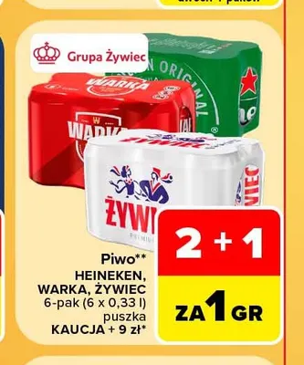 Piwo Warka 6-pak 330 ml promocja w Carrefour