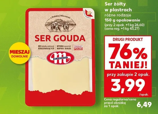 Ser żółty Gouda w plastrach Mlekovita promocja w Kaufland