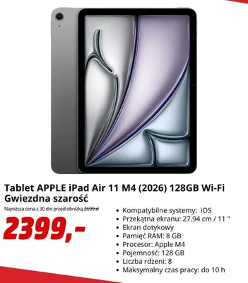 Tablet APPLE iPad Air 11 M4 128GB Wi-Fi Gwiezdna szarość promocja w Media Markt