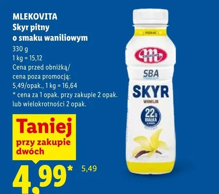 Skyr pitny Mlekovita o smaku waniliowym promocja w Lidl