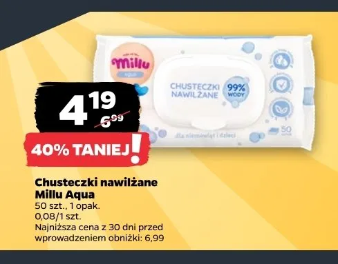 Chusteczki nawilżane Millu Aqua promocja w Netto
