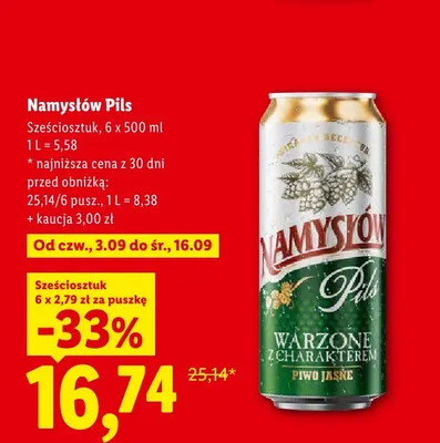 Piwo Namysłów Pils 6-pak promocja w Lidl