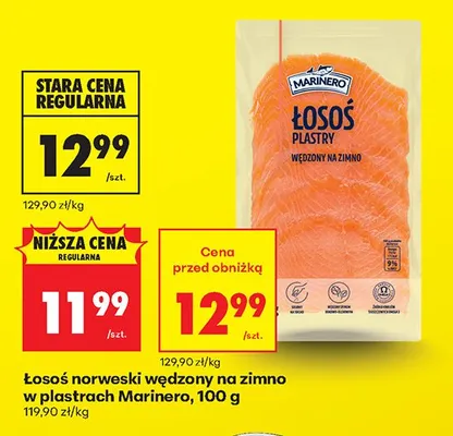 Łosoś norweski wędzony na zimno w plastrach Marinero promocja w Biedronka