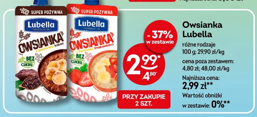 Owsianka Lubella z bananami i truskawkami promocja w Żabka