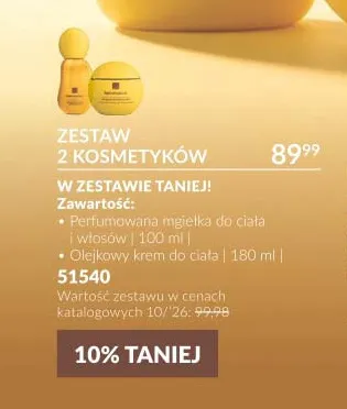 Zestaw perfumowana mgiełka do ciała i włosów + olejkowy krem do ciała Herwisdom Avon promocja w AVON