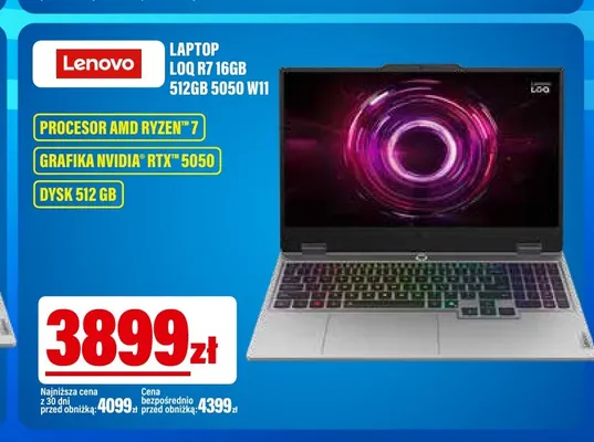 Laptop Loq R7 16GB 512GB 5050 W11 Lenovo promocja w RTV EURO AGD