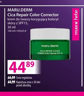 Krem do twarzy korygujący koloryt skóry z SPF15 Cica Repair Color Corrector Maru.Derm promocja w Hebe