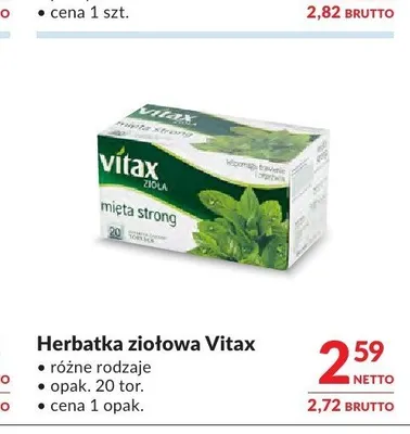 Herbatka ziołowa Vitax Mięta Strong promocja w Makro