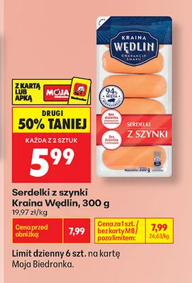 Serdelki z szynki Kraina Wędlin promocja w Biedronka