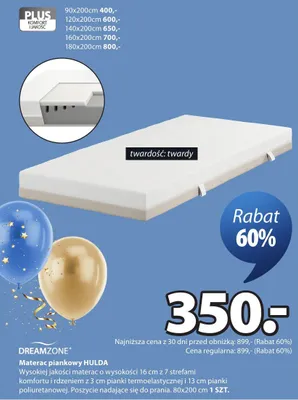 Materac piankowy twardy 120x200cm promocja w Jysk