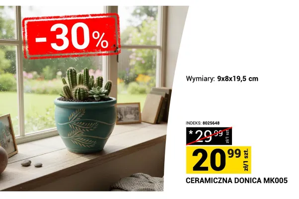 Ceramiczna donica MK005 9x8x19,5cm promocja w Merkury Market