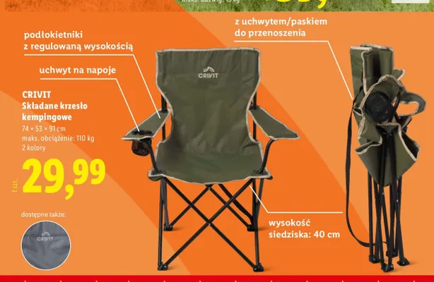 Składane krzesło kempingowe Crivit promocja w Lidl