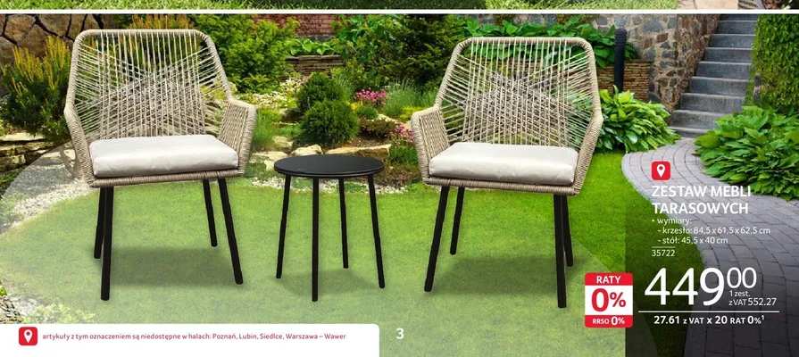 Zestaw mebli tarasowych krzesło 84,5x61,5x62,5cm stół 45,5x40cm promocja w Selgros