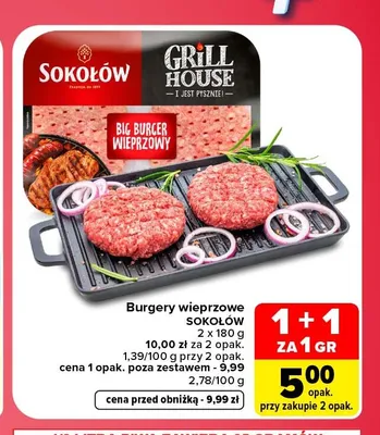 Burgery wieprzowe Sokołów Grill House promocja w Carrefour