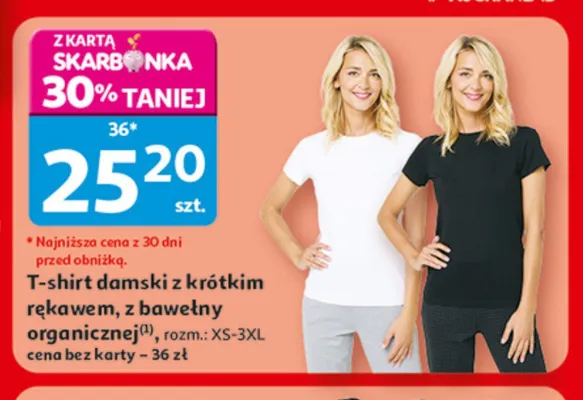T-shirt damski z krótkim rękawem z bawełny organicznej Inextenso promocja w Auchan
