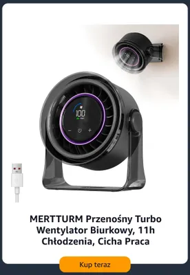 Wentylator biurkowy przenośny MERTTURM Turbo promocja w Amazon