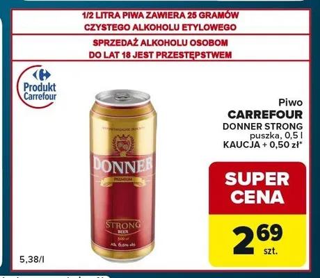 Piwo Carrefour Donner Strong promocja w Globi