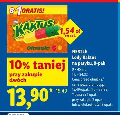 Lody Kaktus na patyku Nestlé 9-pak promocja w Lidl