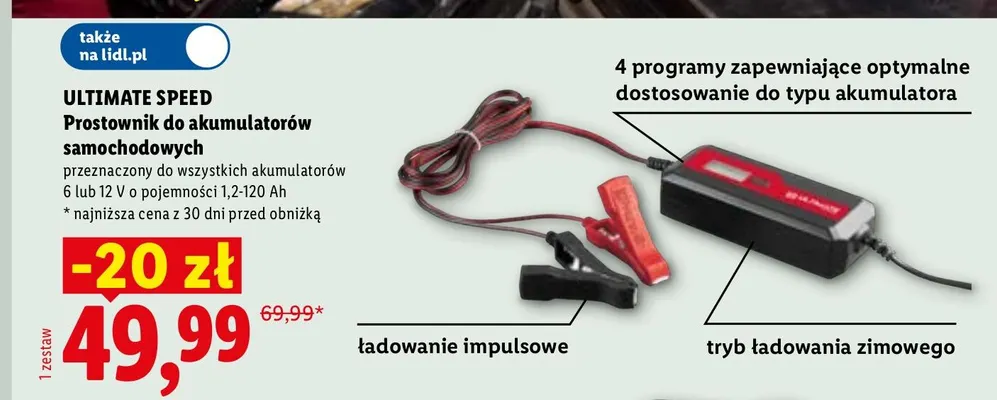 Prostownik do akumulatorów samochodowych Ultimate Speed promocja w Lidl