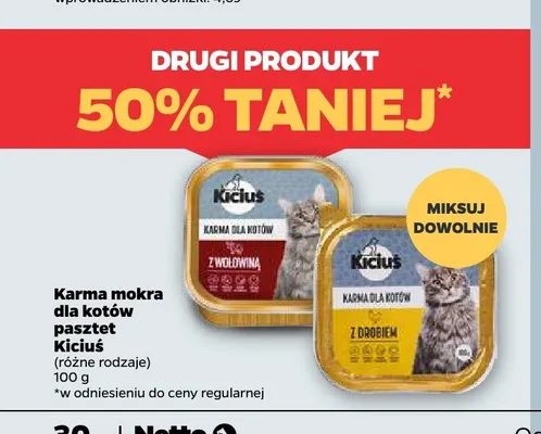 Karma mokra dla kotów pasztet Kiciuś promocja w Netto