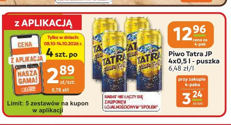Piwo Tatra JP 4-pak 0,5 l promocja w Społem Częstochowa
