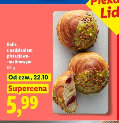 Rolls z nadzieniem pistacjowo-malinowym Piekarnia Lidla promocja w Lidl