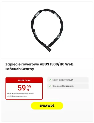 Zapięcie rowerowe ABUS 1500/110 Web łańcuch Czarny promocja w Media Expert