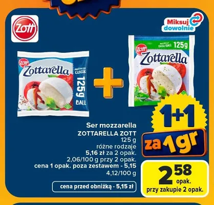Ser mozzarella Zottarella Zott promocja w Carrefour Market
