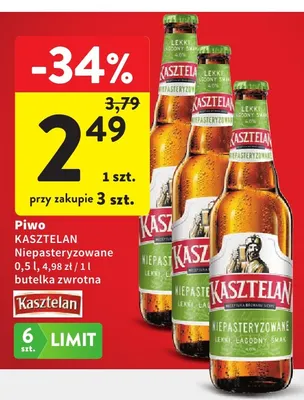 Piwo Kasztelan Niepasteryzowane promocja w Intermarche