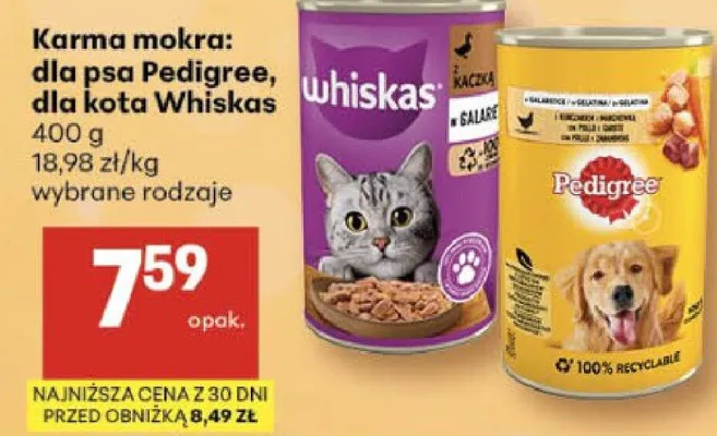 Karma mokra dla psa Pedigree, dla kota Whiskas promocja w Delikatesy Centrum