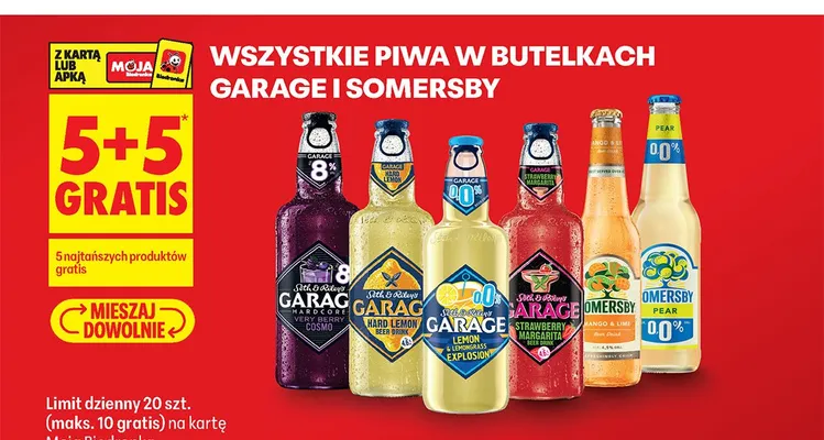 Piwa w butelkach Garage i Somersby promocja w Biedronka