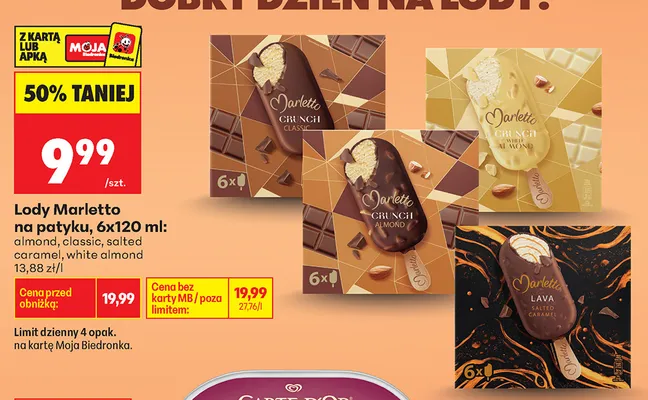 Lody na patyku Marletto Crunch Almond 6-pak promocja w Biedronka