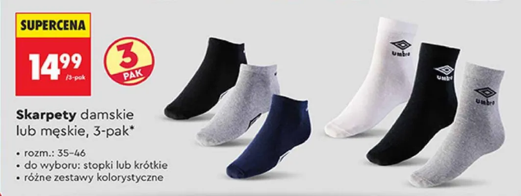 Skarpety damskie lub męskie 3-pak promocja w Biedronka