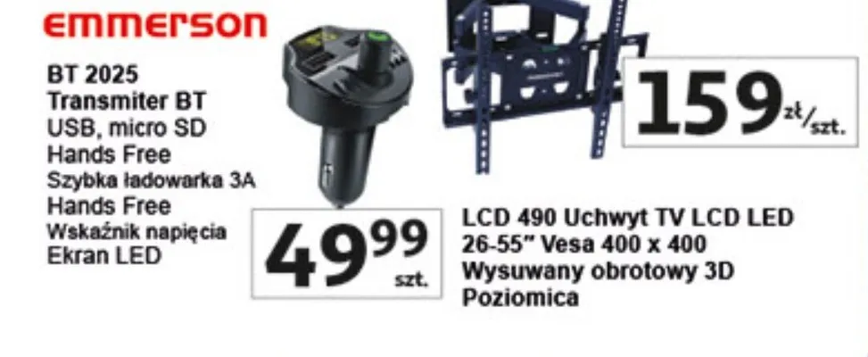 Transmiter BT USB, micro SD Hands Free Szybka ładowarka 3A Hands Free Wyszukiwarka Ekran LED promocja w Auchan