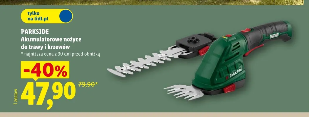 Akumulatorowe nożyce do trawy i krzewów Parkside promocja w Lidl