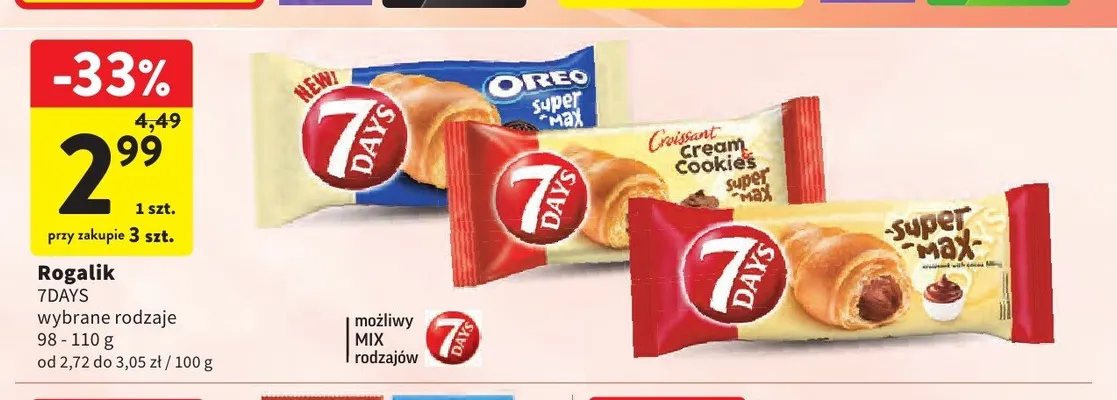 Rogalik 7Days Croissant Cream Cookies Super Max promocja w Intermarche