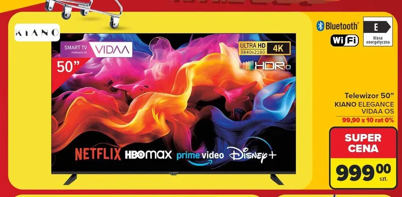 Telewizor 50" Kiano Elegance Vidaa OS promocja w Carrefour