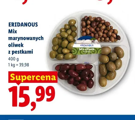 Mix marynowanych oliwek z pestkami Eridanous promocja w Lidl