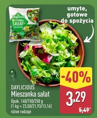 Mieszanka sałat opak. 140/150/250 g (1 kg = 23,50/21,93/13,16) różne rodzaje promocja w Aldi