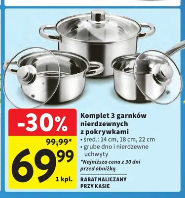 Komplet 3 garnków nierdzewnych z pokrywkami promocja w Intermarche