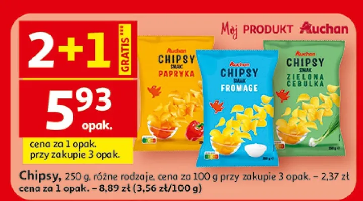 Chipsy smak zielona cebulka Auchan promocja w Auchan